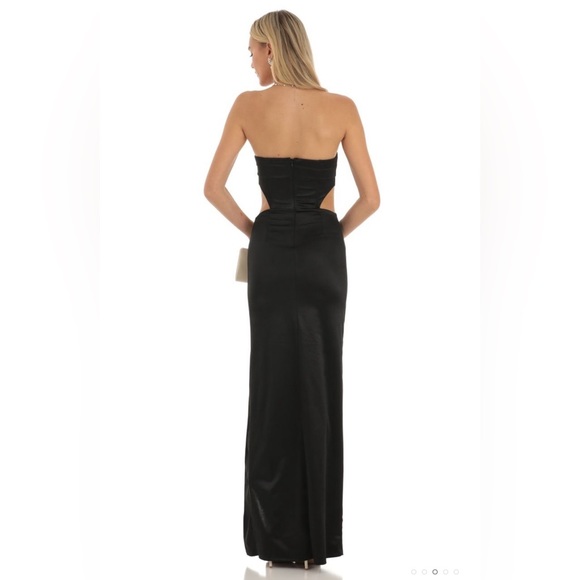 Lucy in the Sky Antoinette Satin Cutout Corset Maxi in Black size Large - Picture 2 of 5